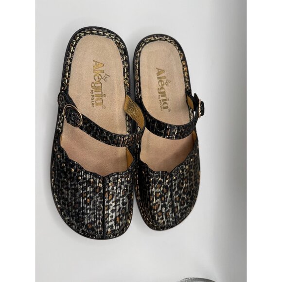 Alegria Tuscany Black Metallic Gold Leopard Print Mary Jane Clogs 36 US 6/6.5 main image 10